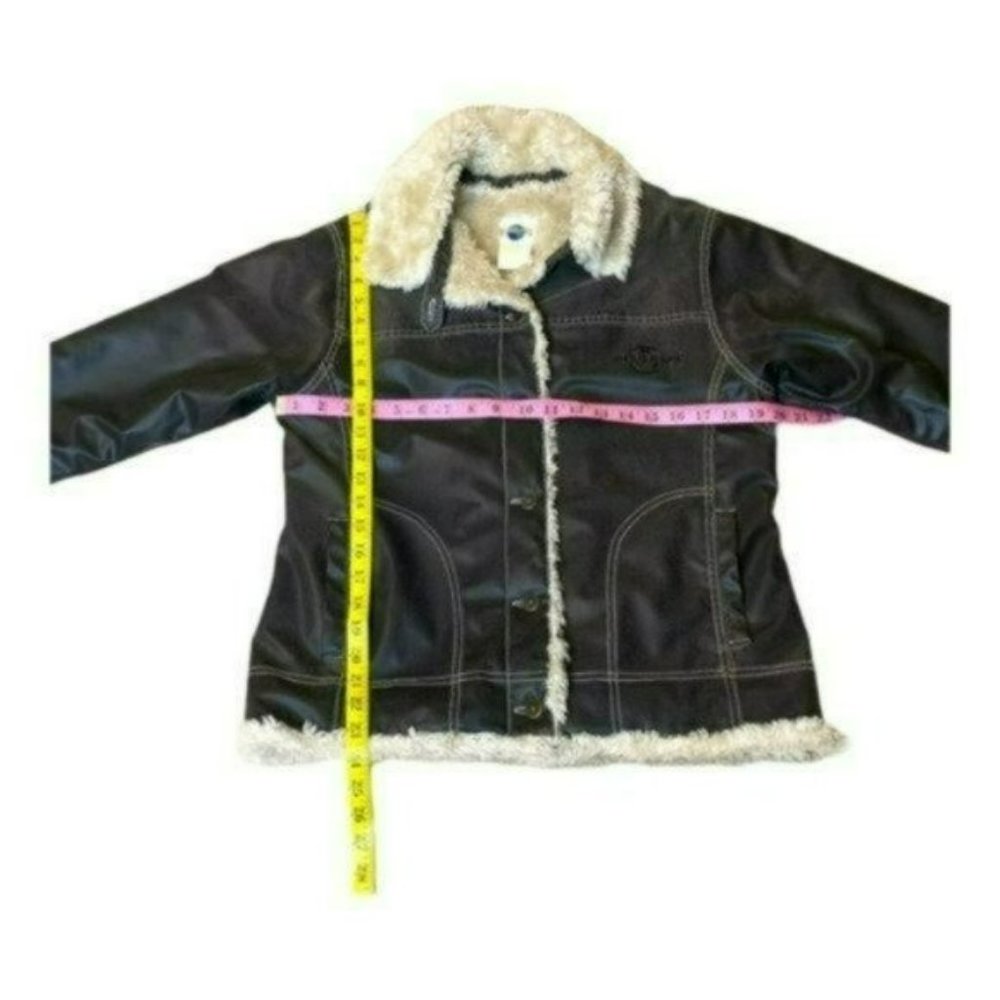 Universal Studios Retro Brown Pinstriped Faux Fur Lined Bomber Jacket Size M - Picture 15 of 15